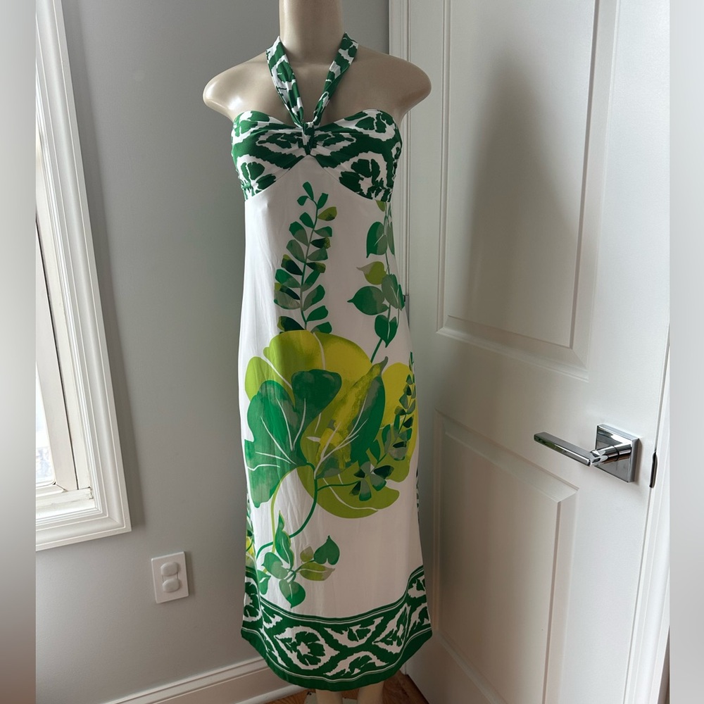 White House Black Market Strapless Green Floral Dress